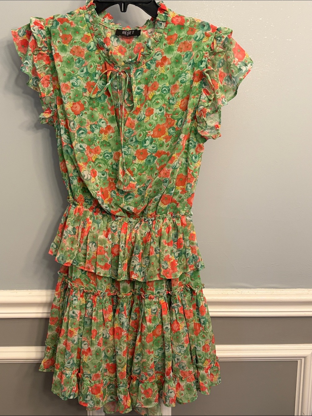 Trendy boutique Green & Orange Floral Ruffle Dress